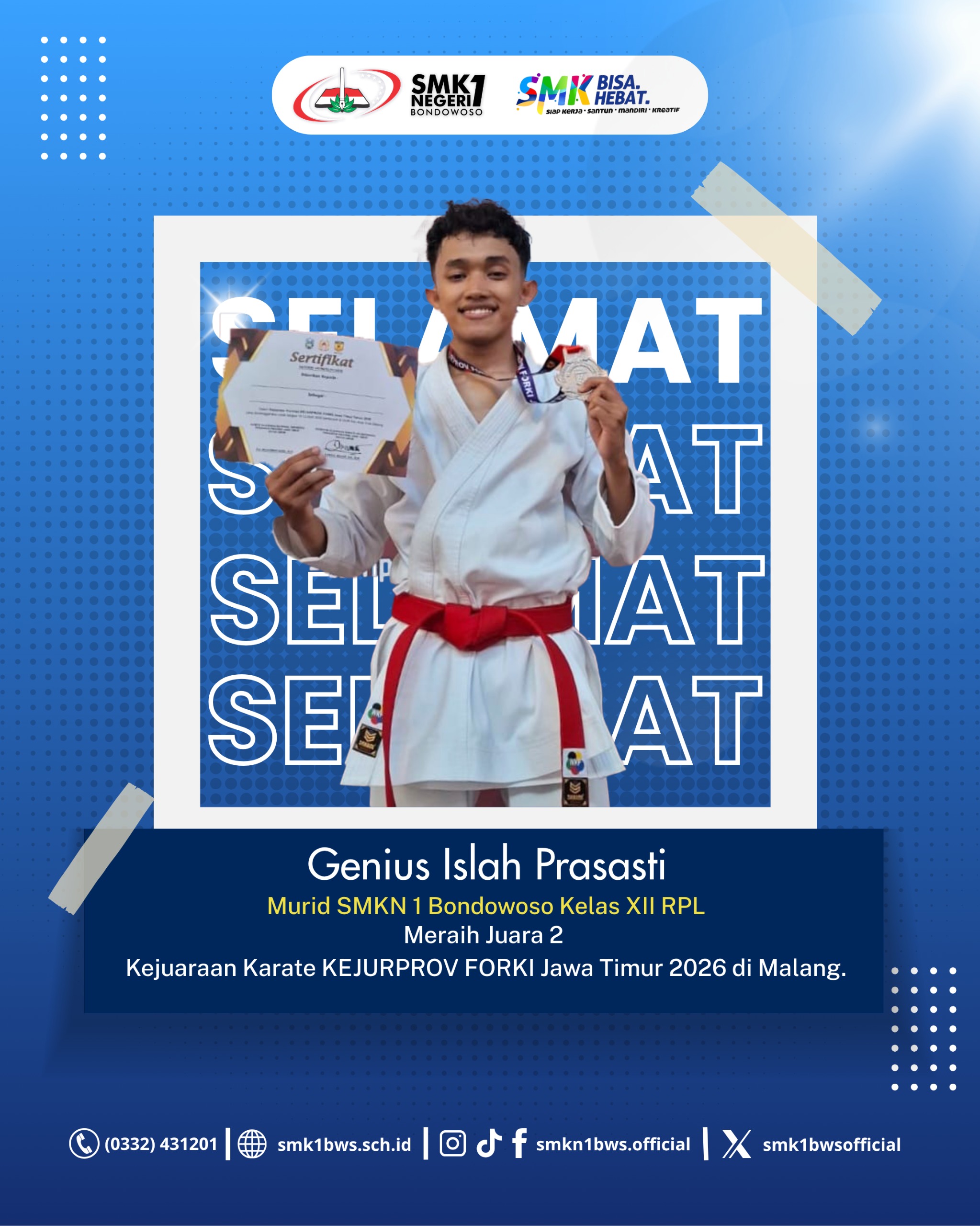 Juara 2 Karate KEJURPROV FORKI Jawa Timur 2026 di Malang.
